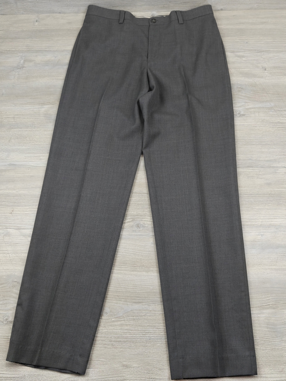LL Bean Mens 100% Wool Classic Fit Dress Pants Grey Flat Front Trousers 36x35